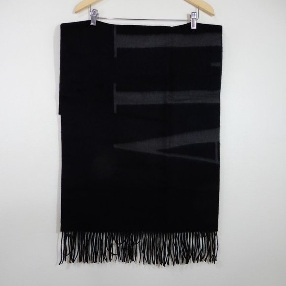 AllSaints Alon Reverse SCARF Wrap 100% Wool Unisex Army Green Black NEW $179 - Picture 8 of 9